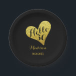 30th Birthday Hello 30 Black and Faux Gold Heart Paper Plate<br><div class="desc">30th Birthday Black and Faux Gold Heart Design .  If you would like to change the background colour or font please click customize further at the end of the template .</div>