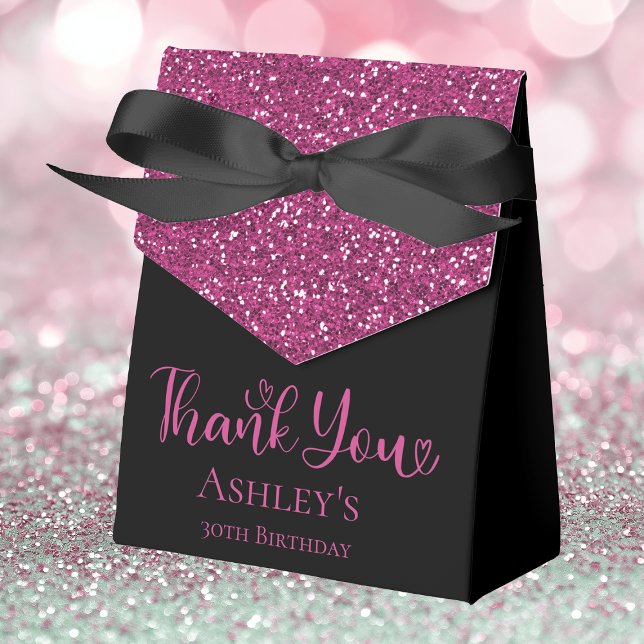 30th Birthday Hot Pink Glitter Black Thank You Favor Box (Creator Uploaded)