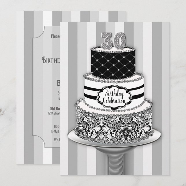 30th Birthday Invitation, 3-Tier Cake Invitation (Front/Back)