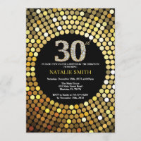 30th Birthday Invitation Black and Gold Glitter