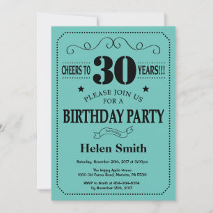 30th Birthday Invitation Black and Teal