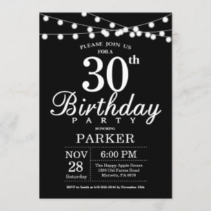 30th Birthday Invitation Black and White