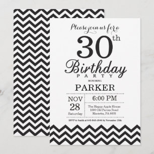30th Birthday Invitation Black and White Chevron