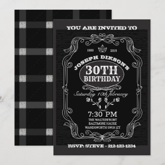 30th BIRTHDAY INVITATION,  Black & grey Whisky lab Invitation