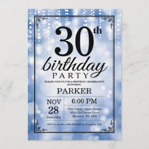 30th Birthday Invitation Blue Glitter