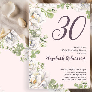 30th Birthday Invitation Blush Pink Floral Peonies