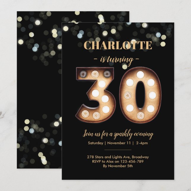 30th birthday invitation Bright Lights (Front/Back)