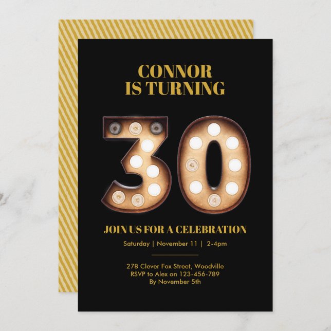 30th birthday invitation bright lights (Front/Back)