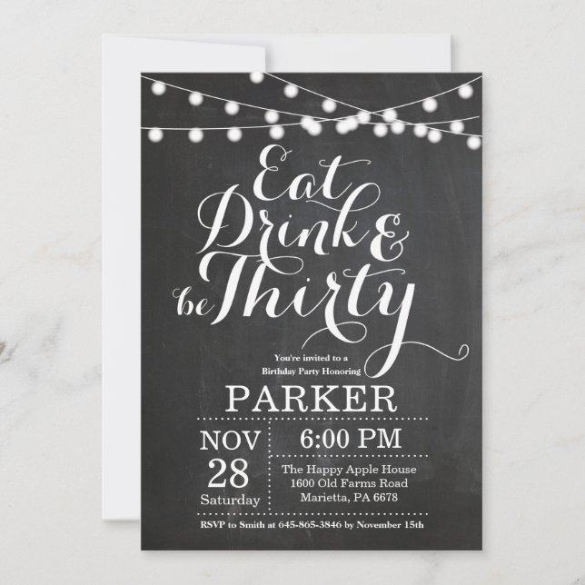 30th Birthday Invitation Chalkboard (Front)