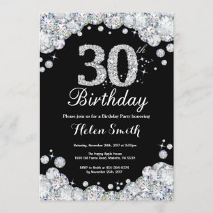 30th Birthday Invitation Chalkboard Silver Diamond