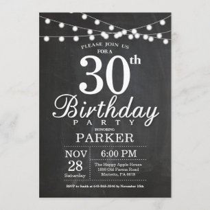 30th Birthday Invitation Chalkboard String Lights
