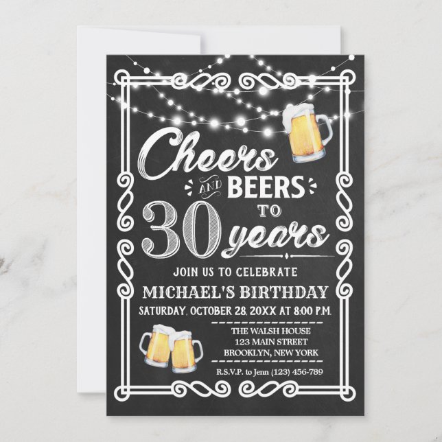 30th Birthday Invitation | Cheers and Beers (Front)