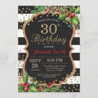 30th Birthday Invitation. Christmas Red Black Gold