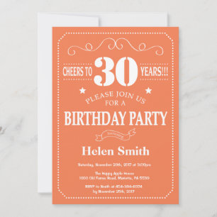 30th Birthday Invitation Coral and White