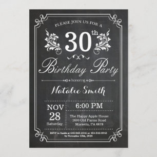 30th Birthday Invitation Floral Chalkboard