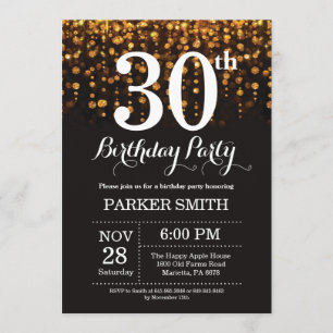 30th Birthday Invitation Gold Glitter