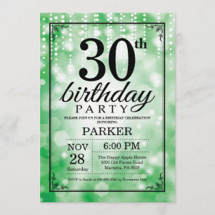 30th Birthday Invitation Green Glitter