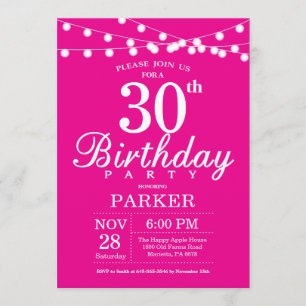 30th Birthday Invitation Hot Pink