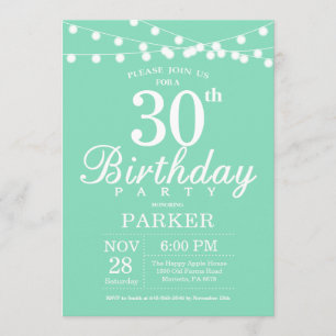 30th Birthday Invitation Mint Green