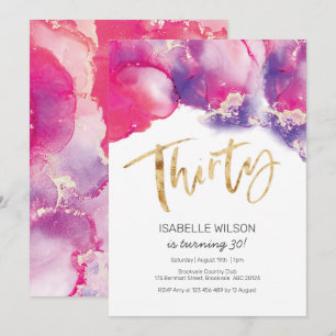 30th Birthday Invitation pink Abstract Watercolor