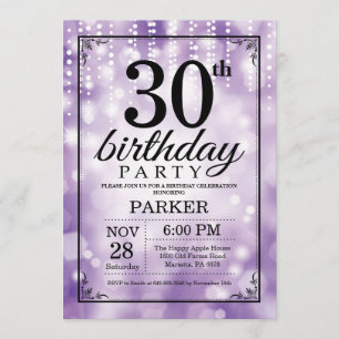30th Birthday Invitation Purple Glitter