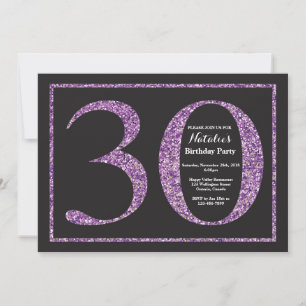30th Birthday Invitation Purple Glitter Chalkboard
