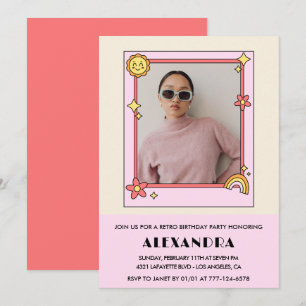 30th birthday invitation Retro Groovy Pink Flowers