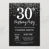 30th Birthday Invitation Silver Glitter