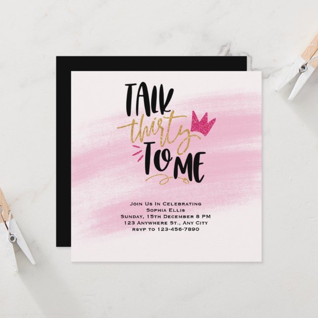 30th Birthday Invitation, Talk Thirty To Me (Front/Back In Situ)