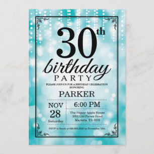 30th Birthday Invitation Teal Glitter