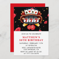 30th birthday invitations Casino theme Poker Red