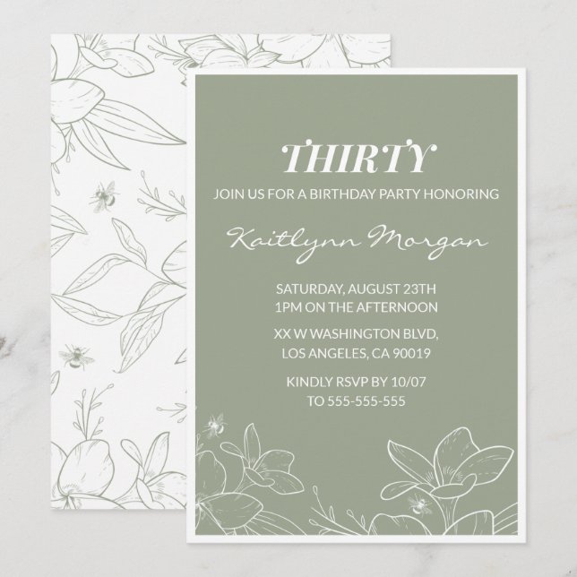 30th birthday invitations Elegant Floral (Front/Back)