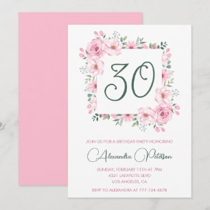 30th birthday invitations Floral Elegant Pink