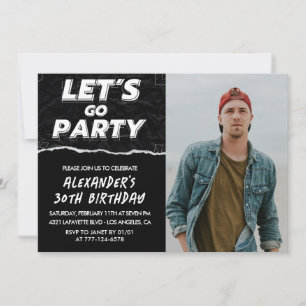 30th birthday invitations Men Black Photo 