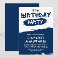 30th birthday invitations Men Graffiti Navy Blue