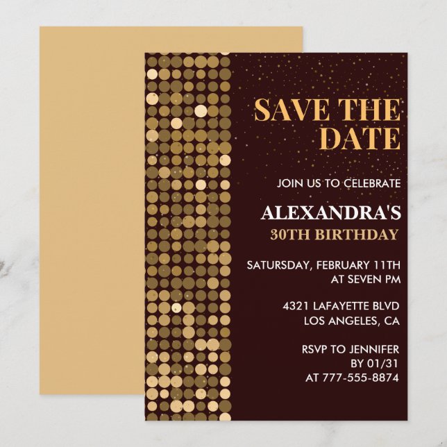 30th birthday invitations Save the date Gold (Front/Back)