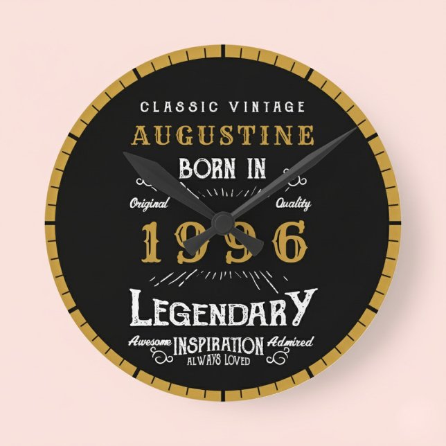 30th Birthday Legend Born 1996 Round Clock (Born 1996 Legendary clock. Pastel background.)