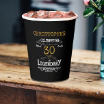 30th Birthday Legendary Black Gold Retro Paper Cups<br><div class="desc">For those celebrating their 30th birthday we have the ideal birthday party cups with a vintage feel. The black background with a white and gold vintage typography design design is simple and yet elegant with a retro feel. Easily customize the text of this birthday plate using the template provided. Part...</div>