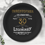 30th Birthday Legendary Black Gold Retro Paper Plate<br><div class="desc">For those celebrating their 30th birthday we have the ideal birthday party plates with a vintage feel. The black background with a white and gold vintage typography design design is simple and yet elegant with a retro feel. Easily customize the text of this birthday plate using the template provided. Part...</div>