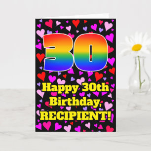 30th Birthday: Loving Hearts Pattern, Rainbow # 30 Card