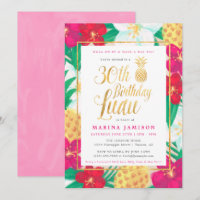 30th Birthday Luau Invitations | Pink & Gold