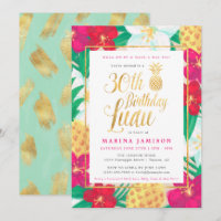 30th Birthday Luau Invitations | Pink & Gold
