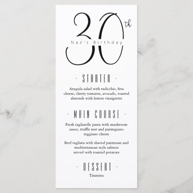 30th Birthday Menu (Front)