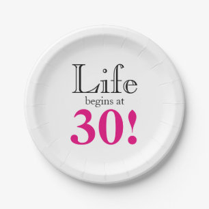 30th birthday milestone aging hot pink retro paper plate