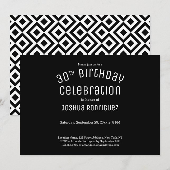 30th Birthday Modern Black White Geometric Pattern Invitation (Front/Back)