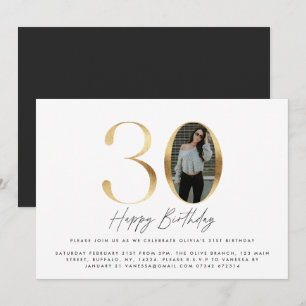 30th Birthday Modern Gold photo elegant stylish Invitation
