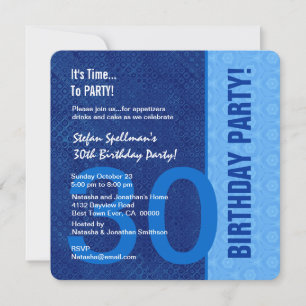 30th Birthday Modern Hues of Blue Invitation