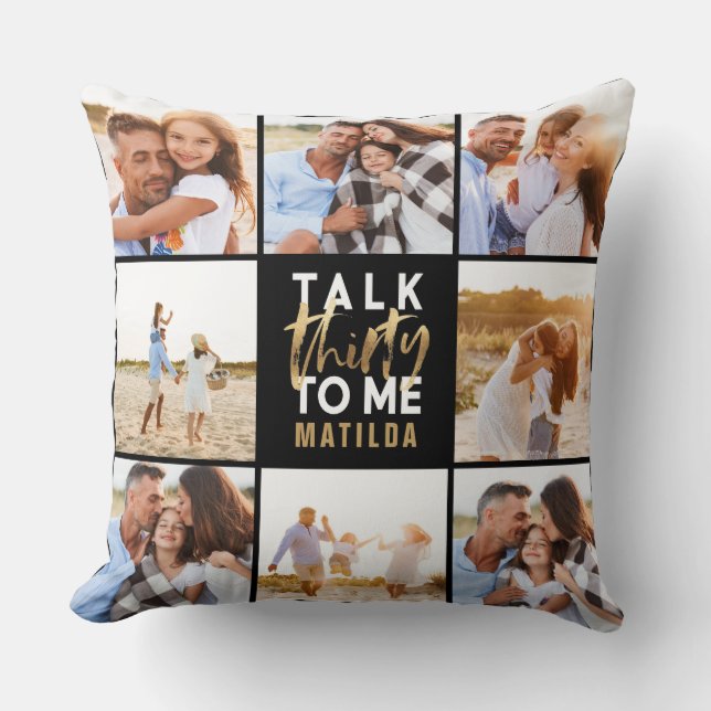30th birthday modern multi photo gold script throw pillow (Front)