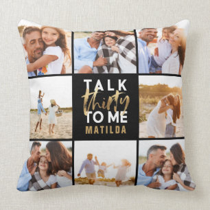 30th birthday modern multi photo gold script throw pillow