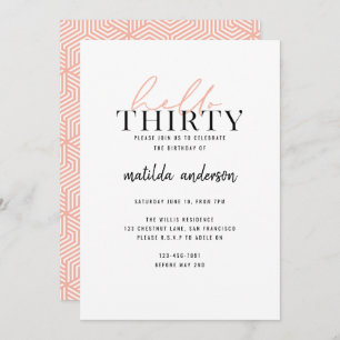 30th birthday modern script geometric peach simple